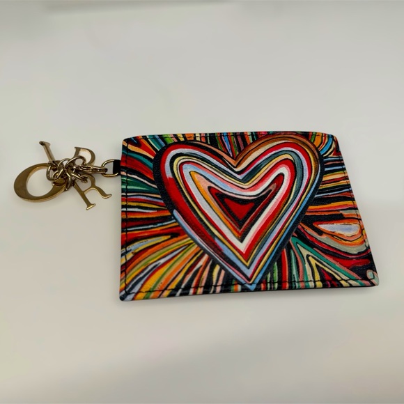 RARE! Limited Edition Christian Dior Lady Dior Multicolor Heart Card Holder - Picture 2 of 6
